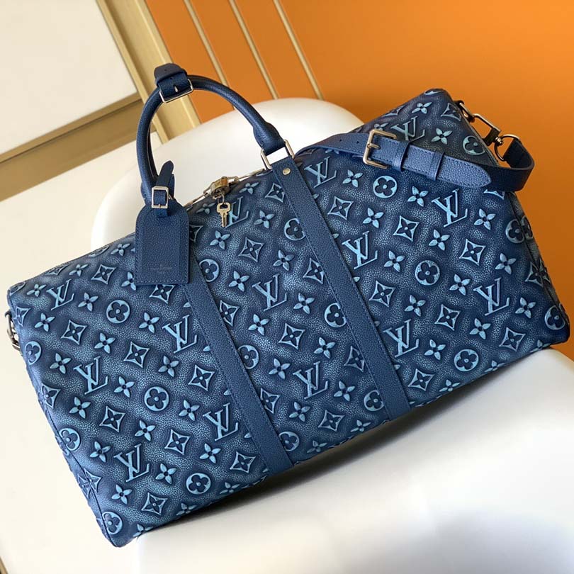 Buy LV Classic Weekend Bag Keepall Bandoulière 50 Black/Blue @ $450.00